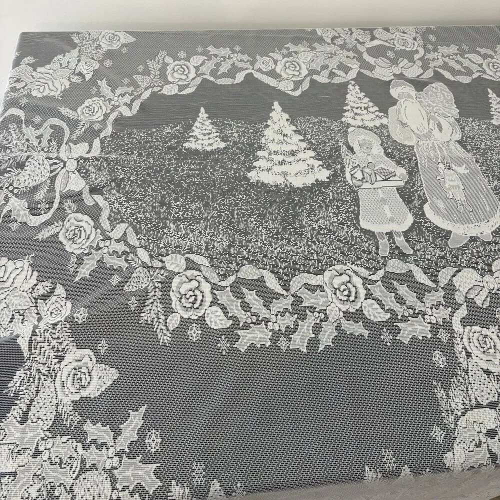 Vintage Old World Santa Christmas Lace Tablecloth 60 “x 84” Oblong